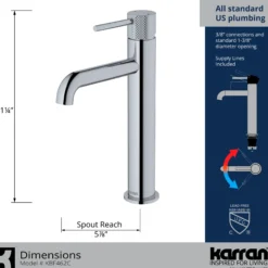 Karran Tryst 1.2 GPM Single Lever Handle Lead-free Brass ADA Bathroom Faucet, Vessel, Chrome, KBF462C