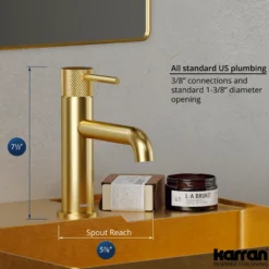 Karran Tryst 1.2 GPM Single Lever Handle Lead-free Brass ADA Bathroom Faucet, Basin, Brushed Gold, KBF460BG