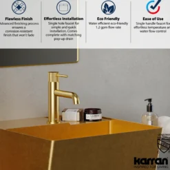 Karran Tryst 1.2 GPM Single Lever Handle Lead-free Brass ADA Bathroom Faucet, Basin, Brushed Gold, KBF460BG