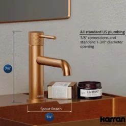 Karran Tryst 1.2 GPM Single Lever Handle Lead-free Brass ADA Bathroom Faucet, Basin, Brushed Copper, KBF460BC