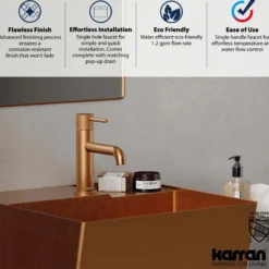 Karran Tryst 1.2 GPM Single Lever Handle Lead-free Brass ADA Bathroom Faucet, Basin, Brushed Copper, KBF460BC