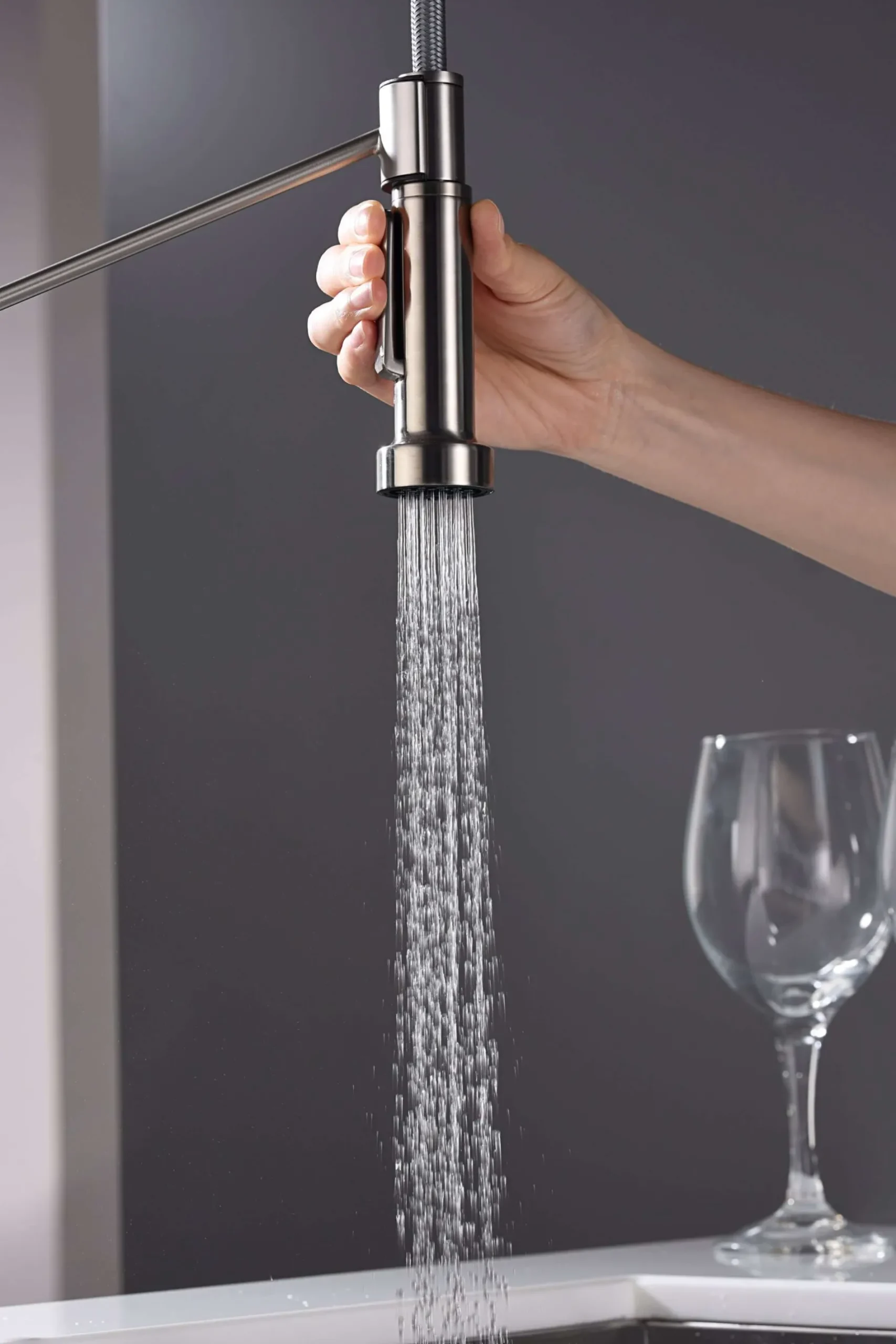 Karran Tumba Single Lever Handle Lead-free Brass ADA Kitchen Faucet, Pull Down, Stainless Steel, KKF230SS