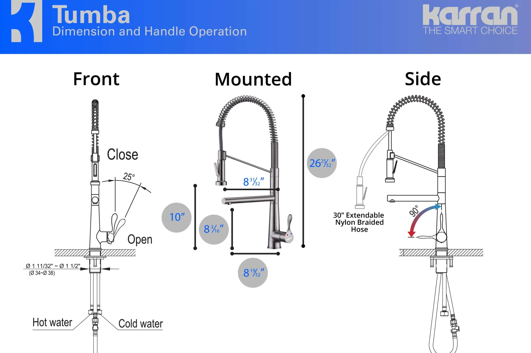 Karran Tumba Single Lever Handle Lead-free Brass ADA Kitchen Faucet, Pull Down, Stainless Steel, KKF230SS