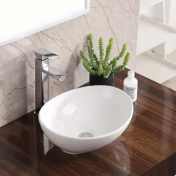 Karran Valera 15.5" x 13.25" x 4.5" Oval Vessel Vitreous China ADA Bathroom Sink, White, VC-302-WH