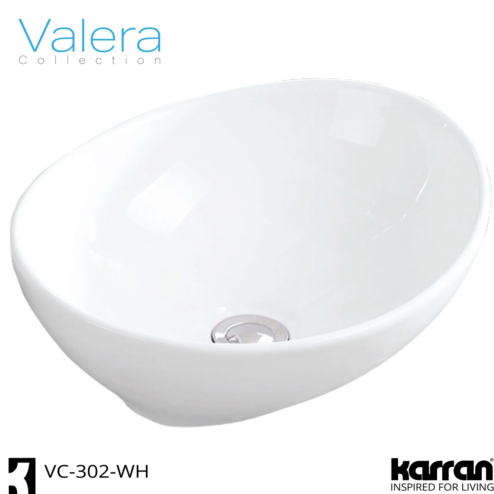 Karran Valera 15.5" x 13.25" x 4.5" Oval Vessel Vitreous China ADA Bathroom Sink, White, VC-302-WH