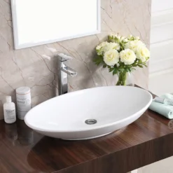 Karran Valera 27" x 163/4" x 31/4" Oval Vessel Vitreous China ADA Bathroom Sink, White, VC-303-WH
