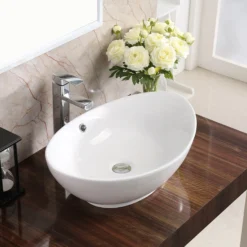 Karran Valera 22.875" x 14.875" x 4.5" Oval Vessel Vitreous China ADA Bathroom Sink, White, VC-301-WH