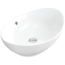 Karran Valera 22.875" x 14.875" x 4.5" Oval Vessel Vitreous China ADA Bathroom Sink, White, VC-301-WH