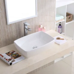 Karran Valera 19" x 13.25" x 4.5" Rectangular Vessel Vitreous China ADA Bathroom Sink, White, VC-502-WH