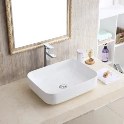 Karran Valera 20" x 15.875" x 4.5" Rectangular Vessel Vitreous China ADA Bathroom Sink, White, VC-505-WH