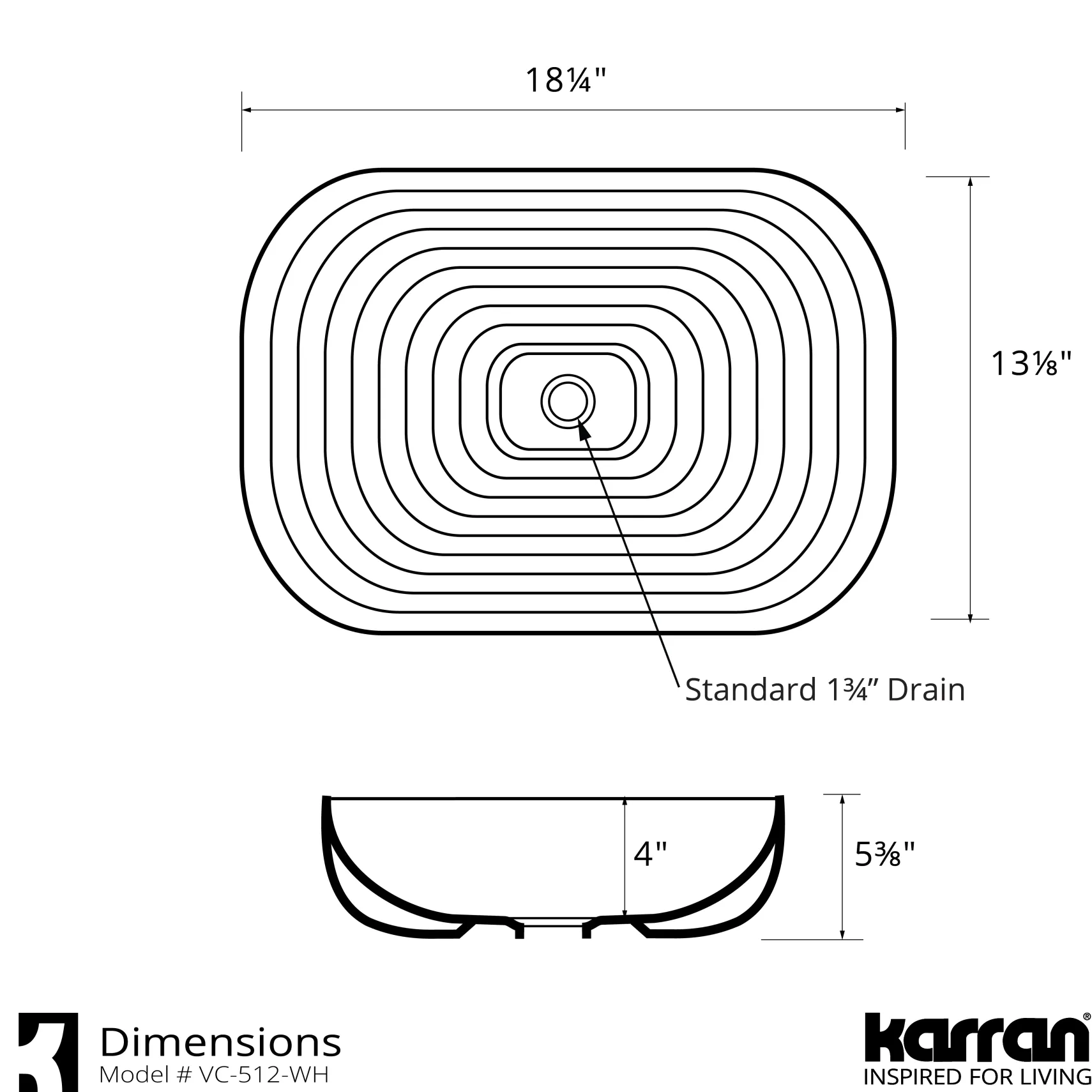 Karran Valera 18.25" x 13.125" x 4" Rectangular Vessel Vitreous China ADA Bathroom Sink, White, VC-512-WH