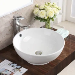 Karran Valera 16.625" x 16.625" x 5" Round Vessel Vitreous China ADA Bathroom Sink, White, VC-410-WH