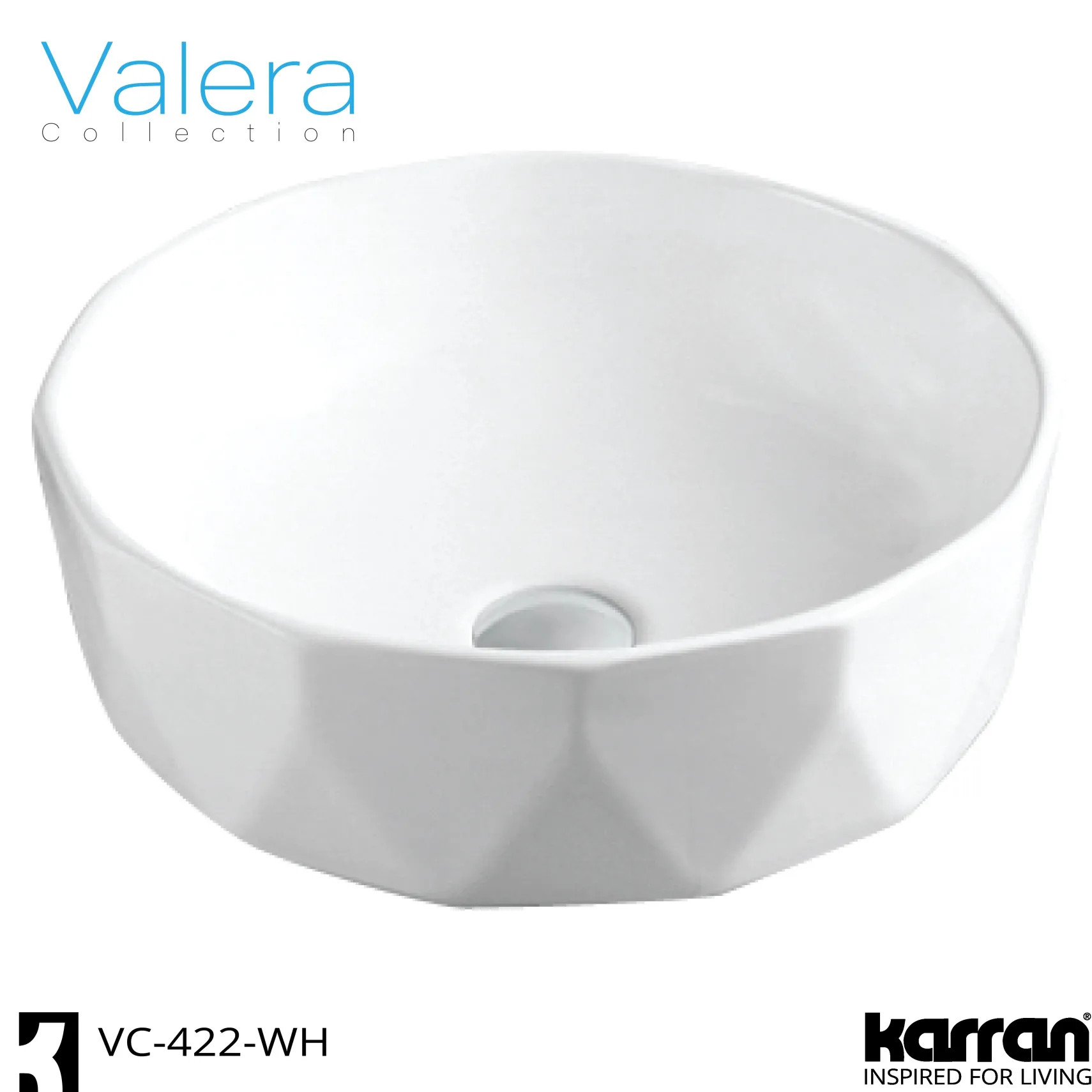 Karran Valera 16.5" x 16.5" x 4.5" Round Vessel Vitreous China ADA Bathroom Sink, White, VC-422-WH