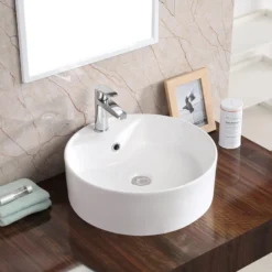 Karran Valera 18.125" x 18.125" x 4.25" Round Vessel Vitreous China ADA Bathroom Sink, White, VC-401-WH