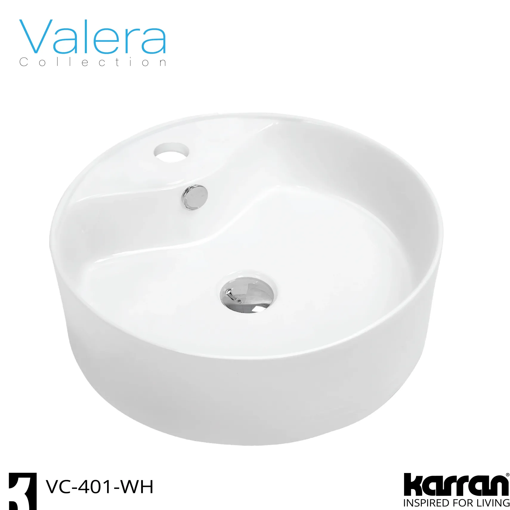 Karran Valera 18.125" x 18.125" x 4.25" Round Vessel Vitreous China ADA Bathroom Sink, White, VC-401-WH