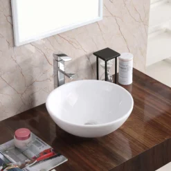 Karran Valera 15.5" x 15.5" x 5" Round Vessel Vitreous China ADA Bathroom Sink, White, VC-411-WH