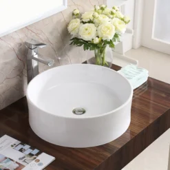 Karran Valera 18" x 18" x 4.5" Round Vessel Vitreous China ADA Bathroom Sink, White, VC-420-WH