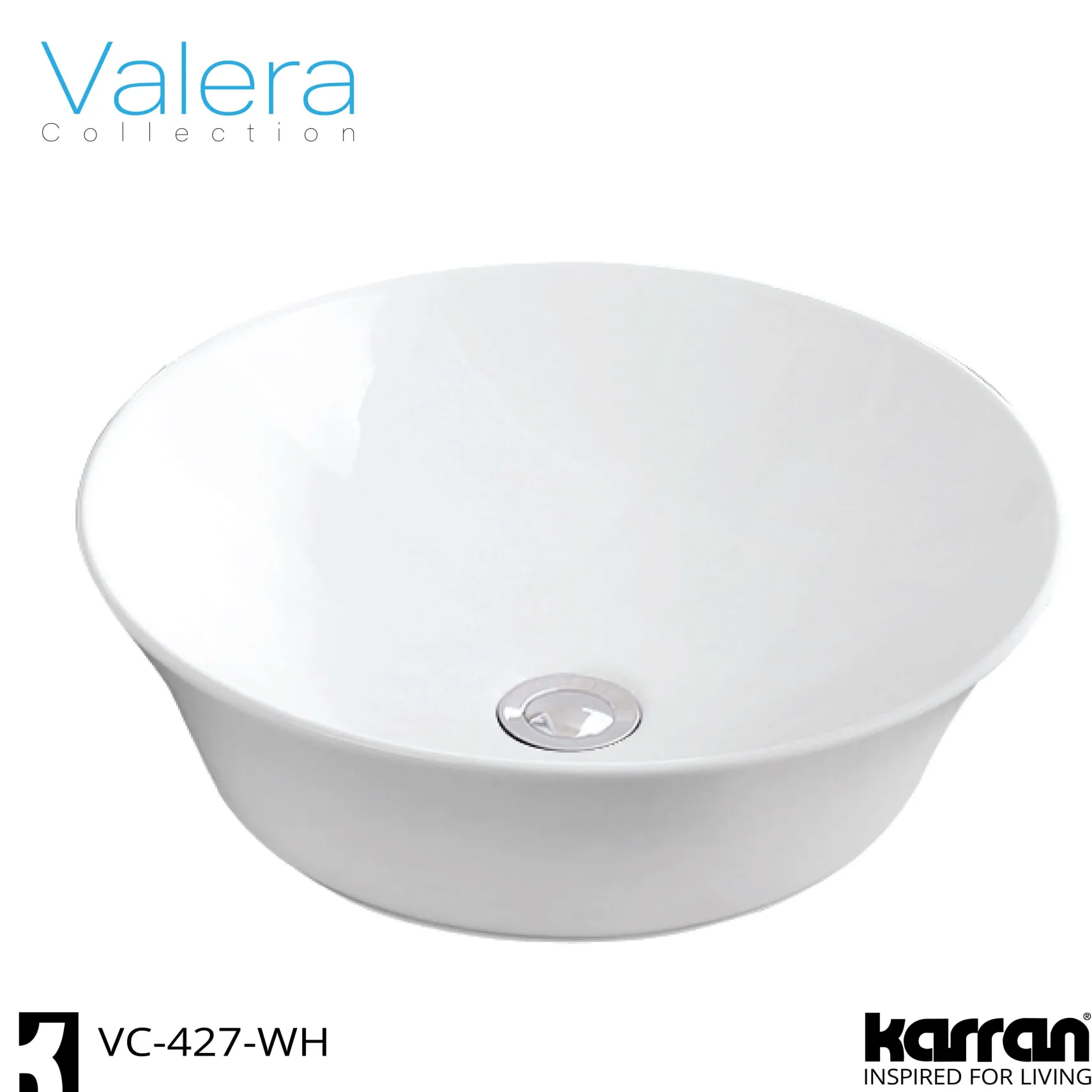 Karran Valera 16.5" x 16.5" x 4" Round Vessel Vitreous China ADA Bathroom Sink, White, VC-427-WH