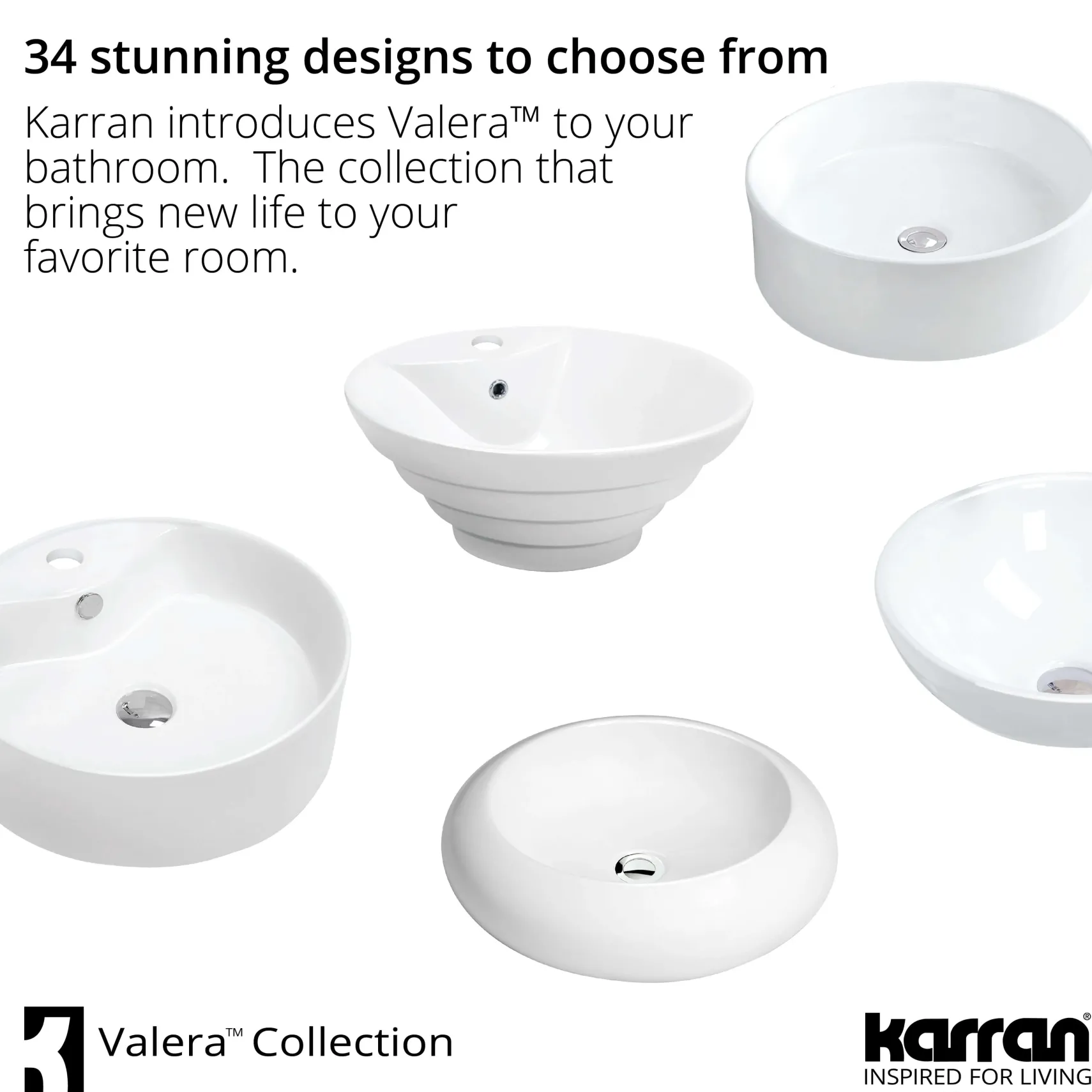 Karran Valera 16.5" x 16.5" x 4" Round Vessel Vitreous China ADA Bathroom Sink, White, VC-427-WH