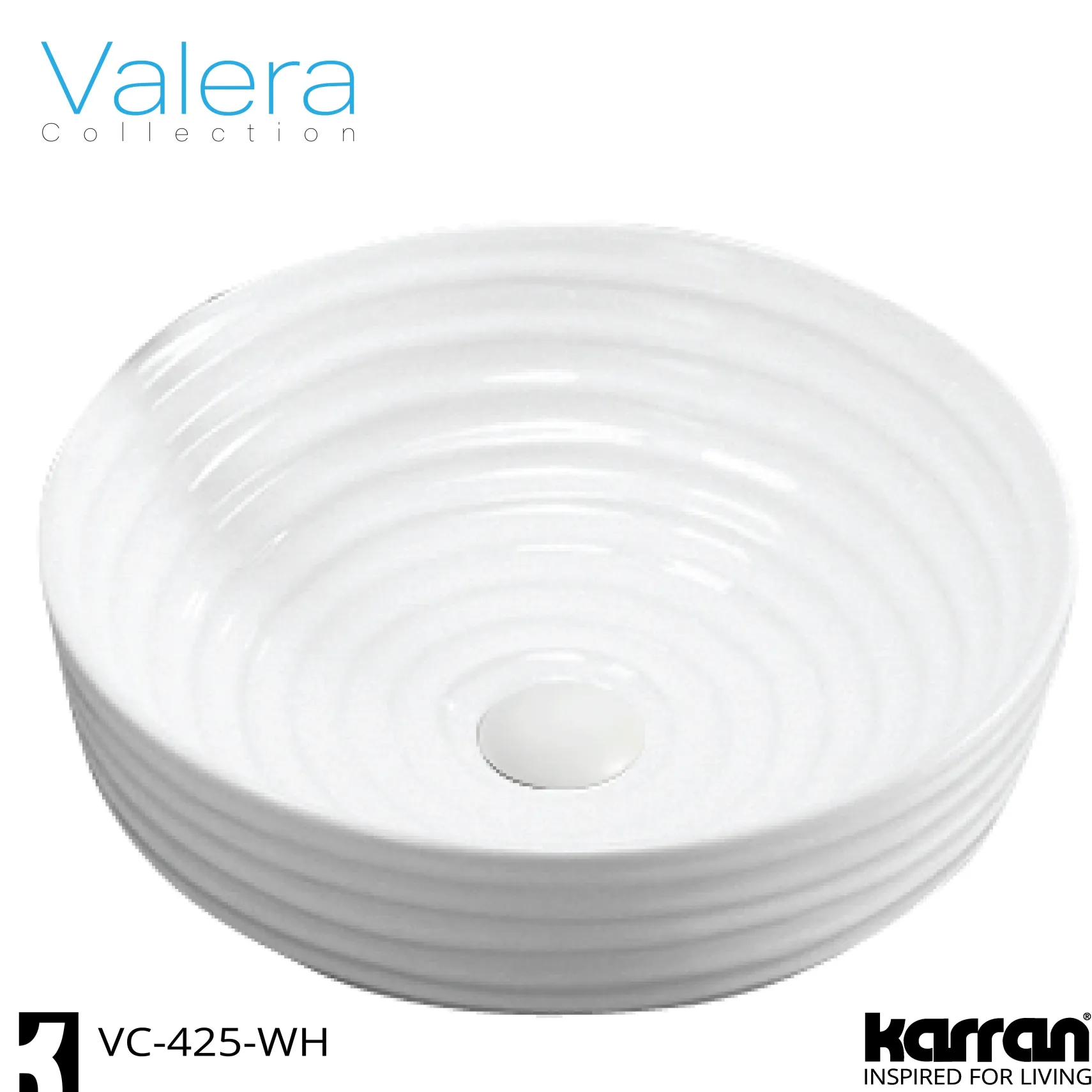 Karran Valera 16.125" x 16.125" x 4.25" Round Vessel Vitreous China ADA Bathroom Sink, White, VC-425-WH