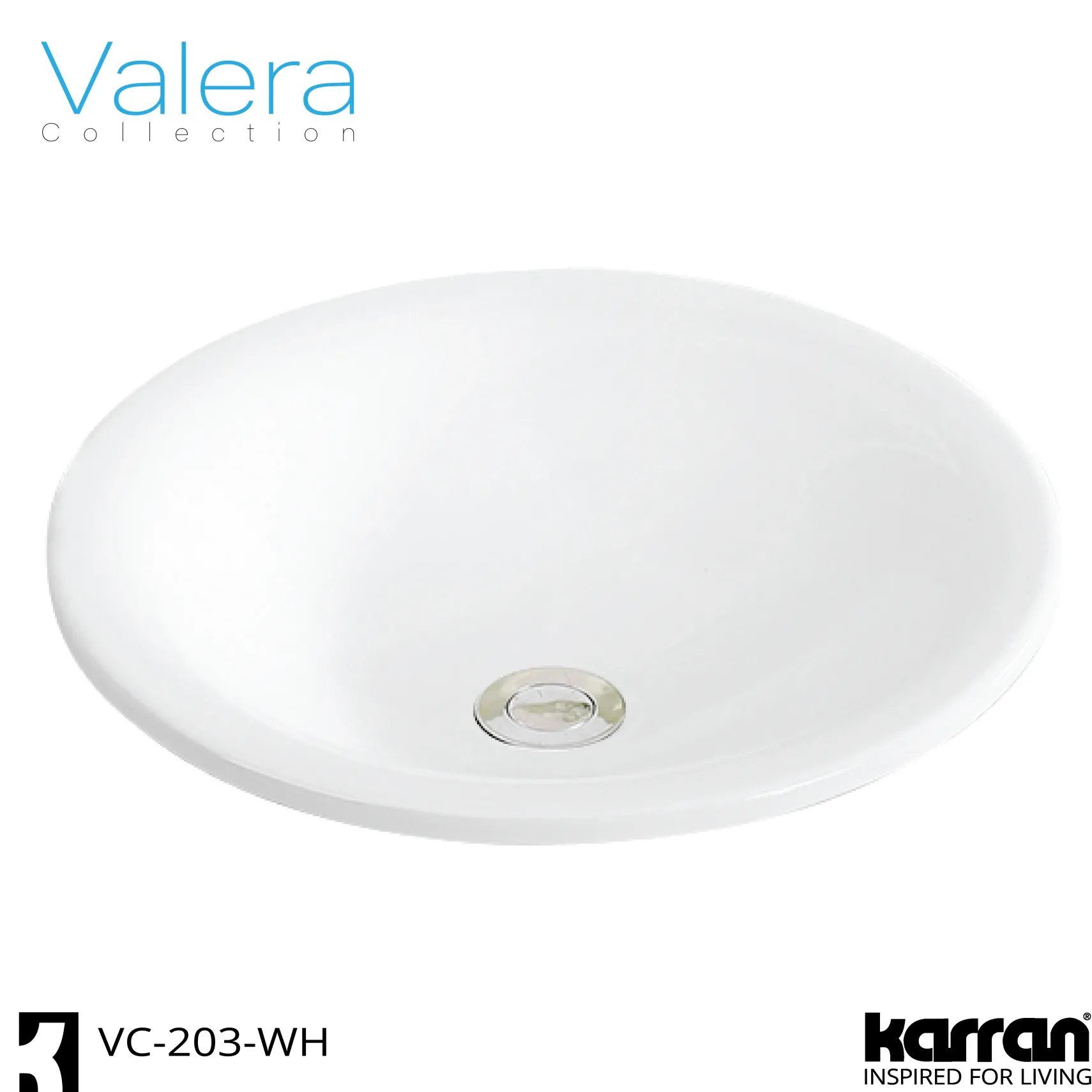 Karran Valera 17.75" x 17.75" x 3.5" Round Vessel Vitreous China ADA Bathroom Sink, White, VC-203-WH