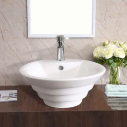 Karran Valera 18.875" x 18.875" x 5.75" Round Vessel Vitreous China ADA Bathroom Sink, White, VC-402-WH