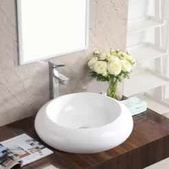 Karran Valera 19.5" x 19.5" x 4.25" Round Vessel Vitreous China ADA Bathroom Sink, White, VC-426-WH