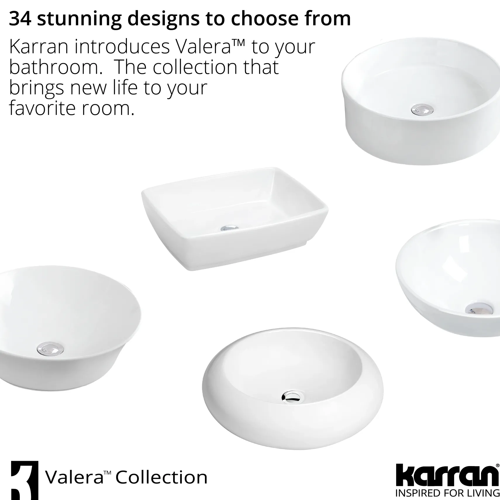 Karran Valera 14.25" x 14.25" x 4" Round Vessel Vitreous China ADA Bathroom Sink, White, VC-424-WH