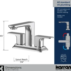 Karran Venda 1.2 GPM Double Lever Handle Lead-free Brass ADA Bathroom Faucet, Centerset, Chrome, KBF516C