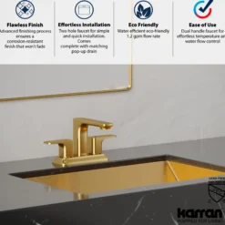 Karran Venda 1.2 GPM Double Lever Handle Lead-free Brass ADA Bathroom Faucet, Centerset, Brushed Gold, KBF516BG