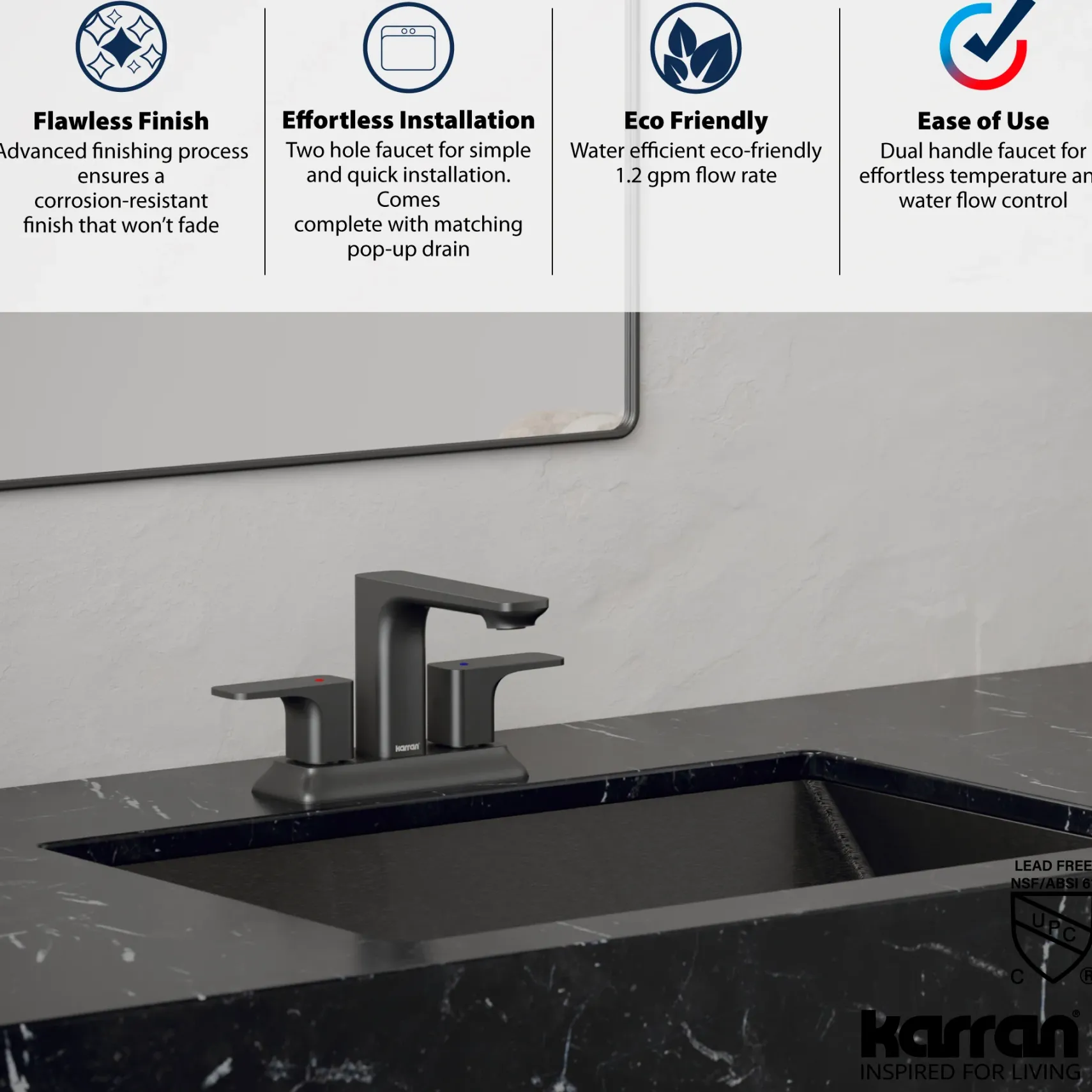 Karran Venda 1.2 GPM Double Lever Handle Lead-free Brass ADA Bathroom Faucet, Centerset, Gunmetal Grey, KBF516GG
