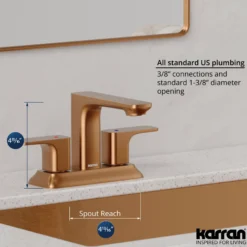 Karran Venda 1.2 GPM Double Lever Handle Lead-free Brass ADA Bathroom Faucet, Centerset, Brushed Copper, KBF516BC