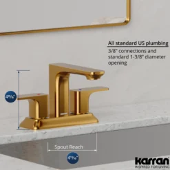 Karran Venda 1.2 GPM Double Lever Handle Lead-free Brass ADA Bathroom Faucet, Centerset, Gold, KBF516G
