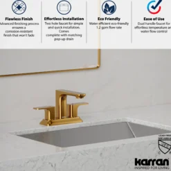 Karran Venda 1.2 GPM Double Lever Handle Lead-free Brass ADA Bathroom Faucet, Centerset, Gold, KBF516G