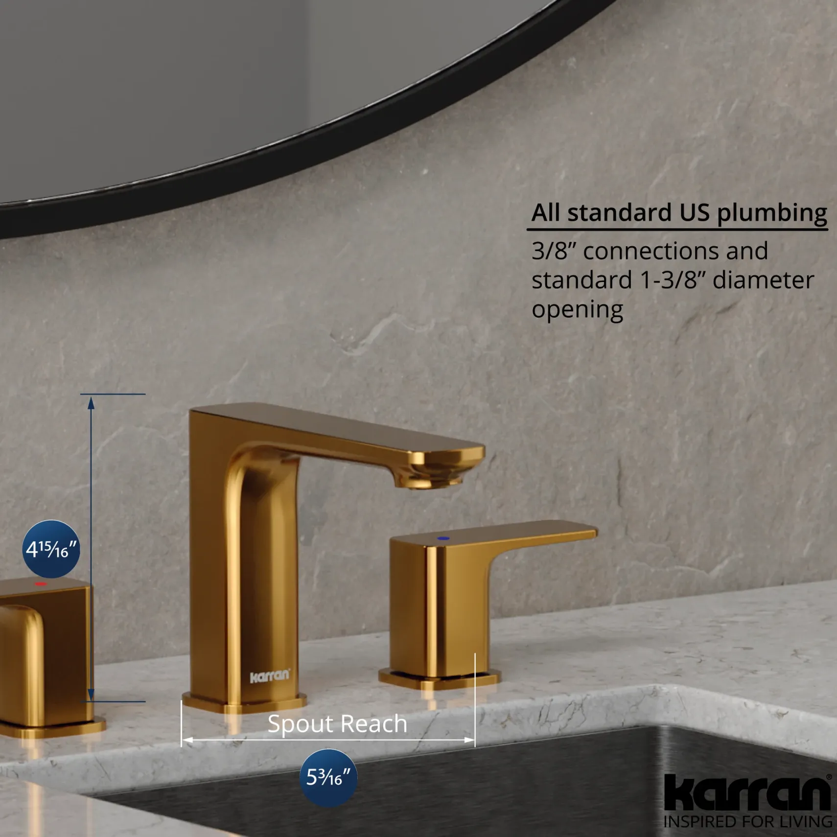 Karran Venda 1.2 GPM Double Lever Handle Lead-free Brass ADA Bathroom Faucet, Widespread, Gold, KBF514G