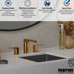 Karran Venda 1.2 GPM Double Lever Handle Lead-free Brass ADA Bathroom Faucet, Widespread, Gold, KBF514G