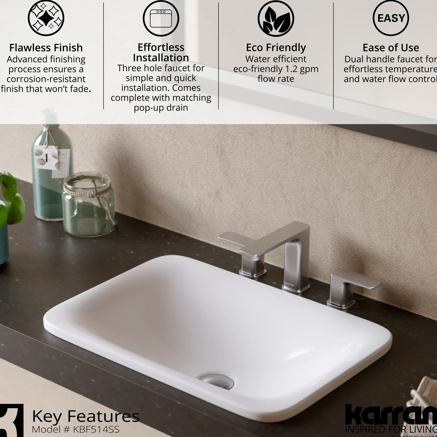 Karran Venda 1.2 GPM Double Lever Handle Lead-free Brass ADA Bathroom Faucet, Widespread, Stainless Steel, KBF514SS