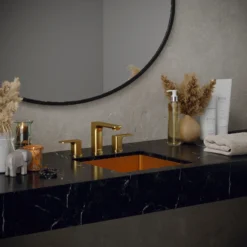 Karran Venda 1.2 GPM Double Lever Handle Lead-free Brass ADA Bathroom Faucet, Widespread, Brushed Gold, KBF514BG