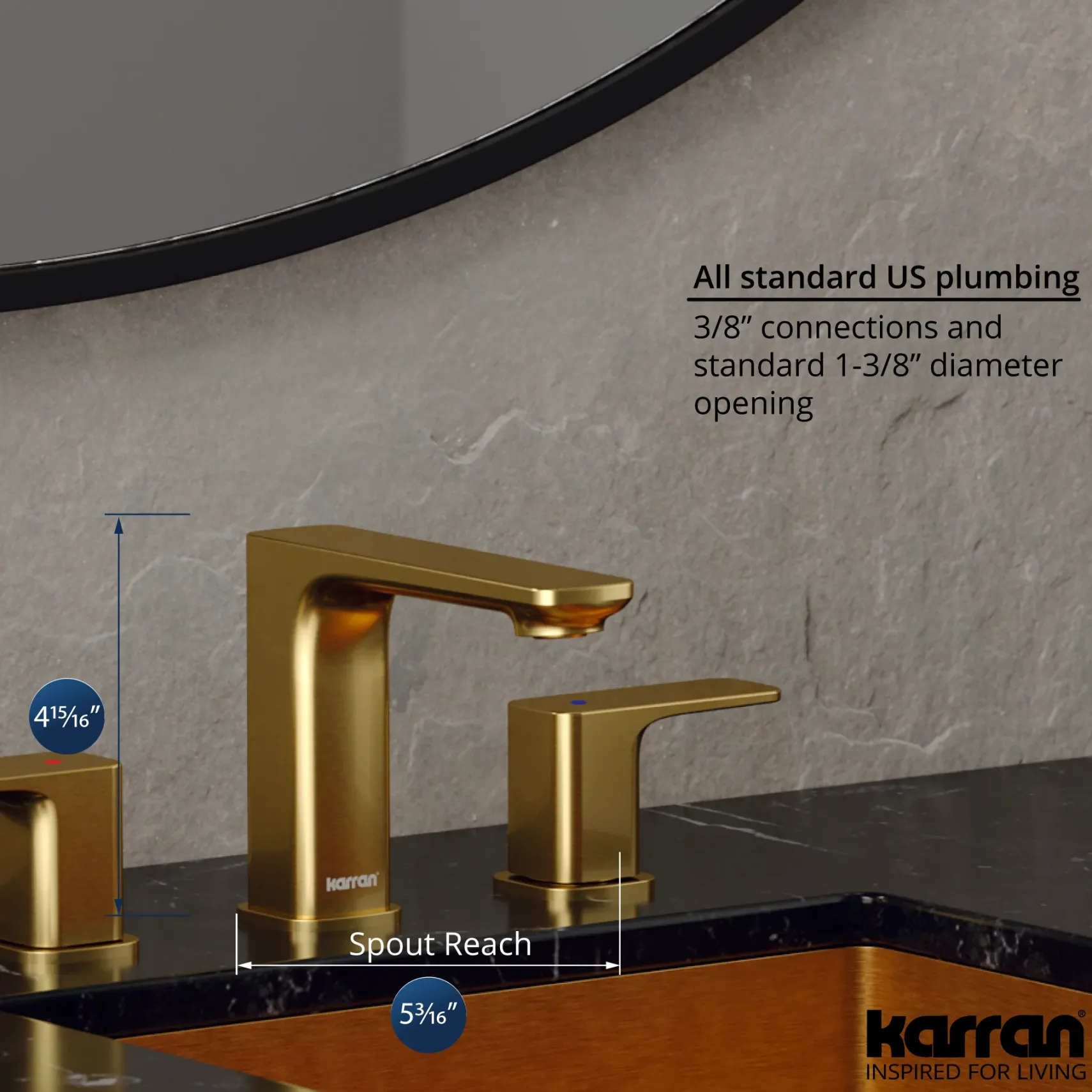 Karran Venda 1.2 GPM Double Lever Handle Lead-free Brass ADA Bathroom Faucet, Widespread, Brushed Gold, KBF514BG