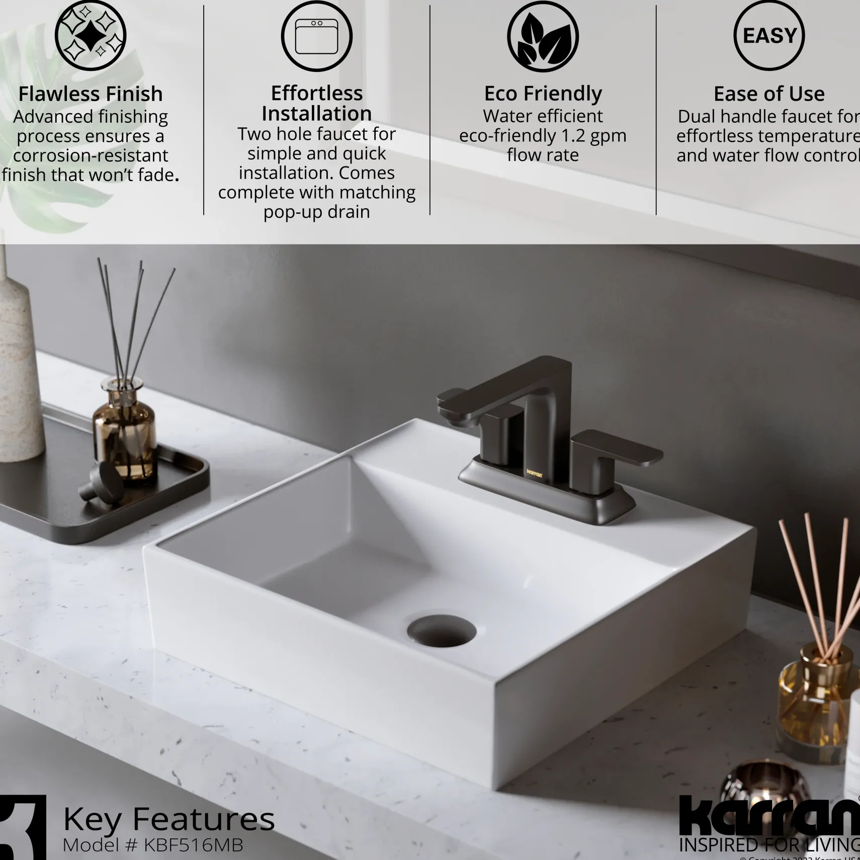 Karran Venda 1.2 GPM Double Lever Handle Lead-free Brass ADA Bathroom Faucet, Centerset, Matte Black, KBF516MB