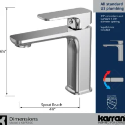 Karran Venda 1.2 GPM Single Lever Handle Lead-free Brass ADA Bathroom Faucet, Basin, Chrome, KBF510C