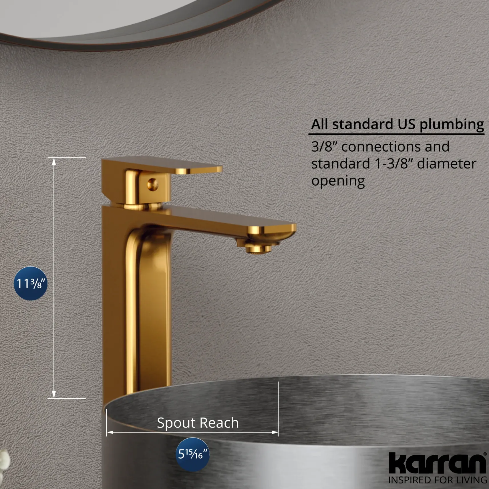 Karran Venda 1.2 GPM Single Lever Handle Lead-free Brass ADA Bathroom Faucet, Vessel, Gold, KBF512G