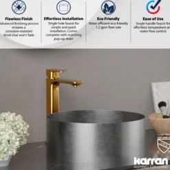 Karran Venda 1.2 GPM Single Lever Handle Lead-free Brass ADA Bathroom Faucet, Vessel, Gold, KBF512G