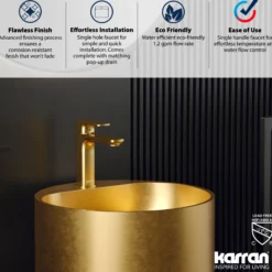 Karran Venda 1.2 GPM Single Lever Handle Lead-free Brass ADA Bathroom Faucet, Basin, Brushed Gold, KBF510BG