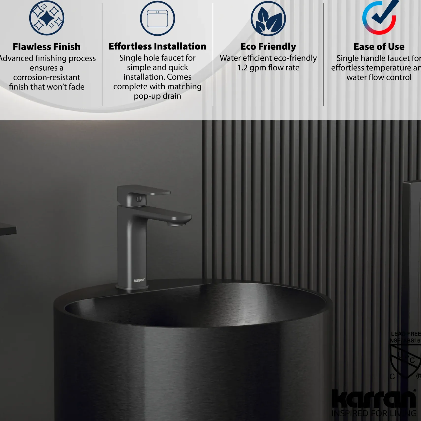 Karran Venda 1.2 GPM Single Lever Handle Lead-free Brass ADA Bathroom Faucet, Basin, Gunmetal Grey, KBF510GG