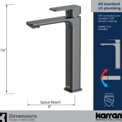 Karran Venda 1.2 GPM Single Lever Handle Lead-free Brass ADA Bathroom Faucet, Vessel, Matte Black, KBF512MB