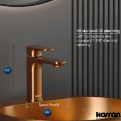Karran Venda 1.2 GPM Single Lever Handle Lead-free Brass ADA Bathroom Faucet, Basin, Brushed Copper, KBF510BC