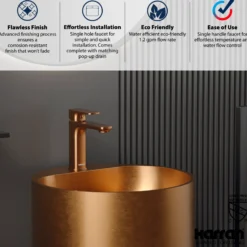 Karran Venda 1.2 GPM Single Lever Handle Lead-free Brass ADA Bathroom Faucet, Basin, Brushed Copper, KBF510BC