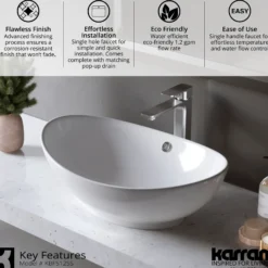 Karran Venda 1.2 GPM Single Lever Handle Lead-free Brass ADA Bathroom Faucet, Vessel, Stainless Steel, KBF512SS