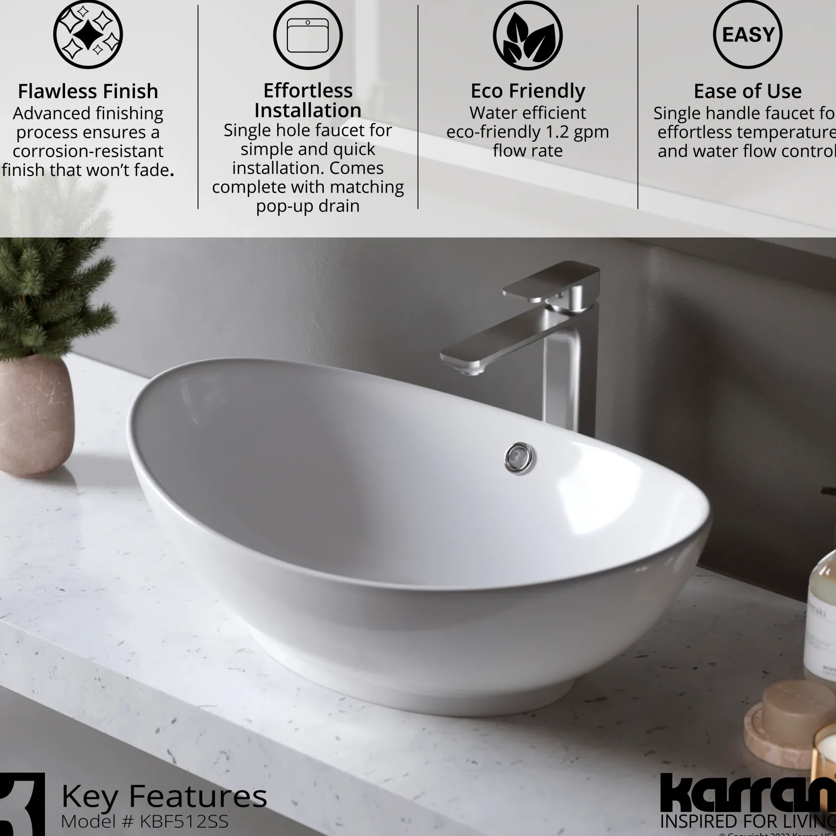 Karran Venda 1.2 GPM Single Lever Handle Lead-free Brass ADA Bathroom Faucet, Vessel, Stainless Steel, KBF512SS